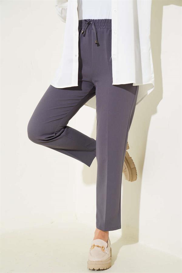 String Detailed Elastic Waist Skinny Leg Smoked Trousers