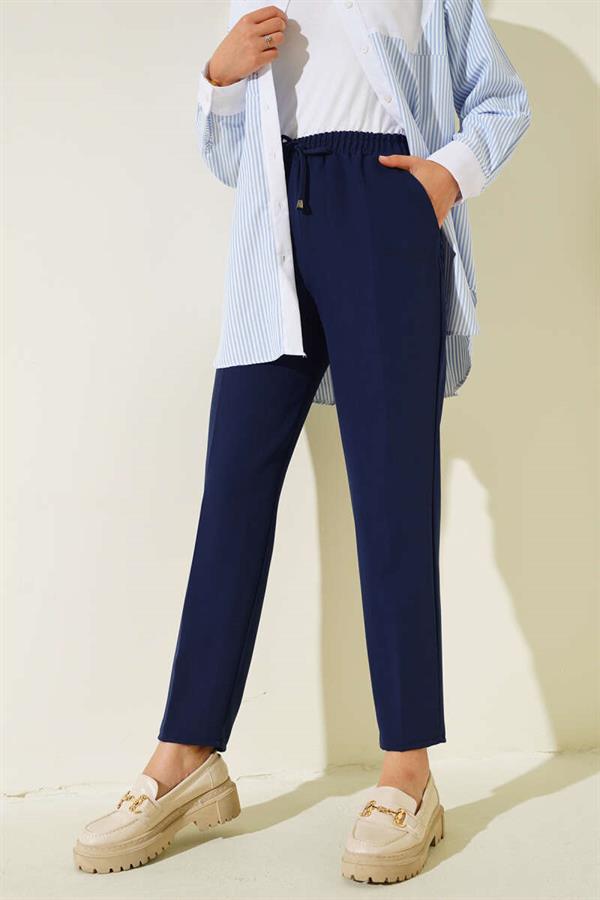 String Detailed Elastic Waist Skinny Leg Parliament Trousers