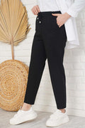 Elastic Waist Skinny Leg Black Trousers with Rope Detail