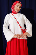 Asymmetrical Cut Blouse with Strappy Belt, White