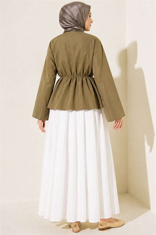 Asymmetrical Cut Blouse with Drawstring, Khaki