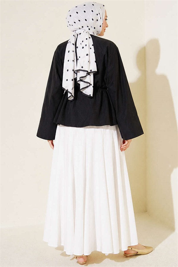 Asymmetrical Cut Blouse with Strappy Belt, Black