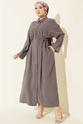 Tencel Dress with Button-Down Neckline and Strappy, Grey