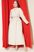 Tencel Dress with Button-Down Waist and Strappy Detail, Beige