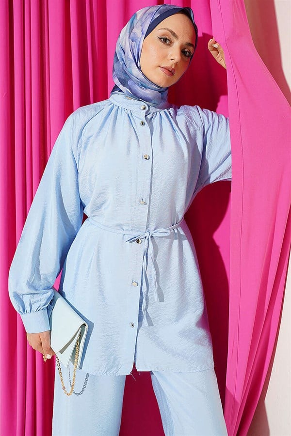 2 Piece Set with Drawstring Neck, Blue
