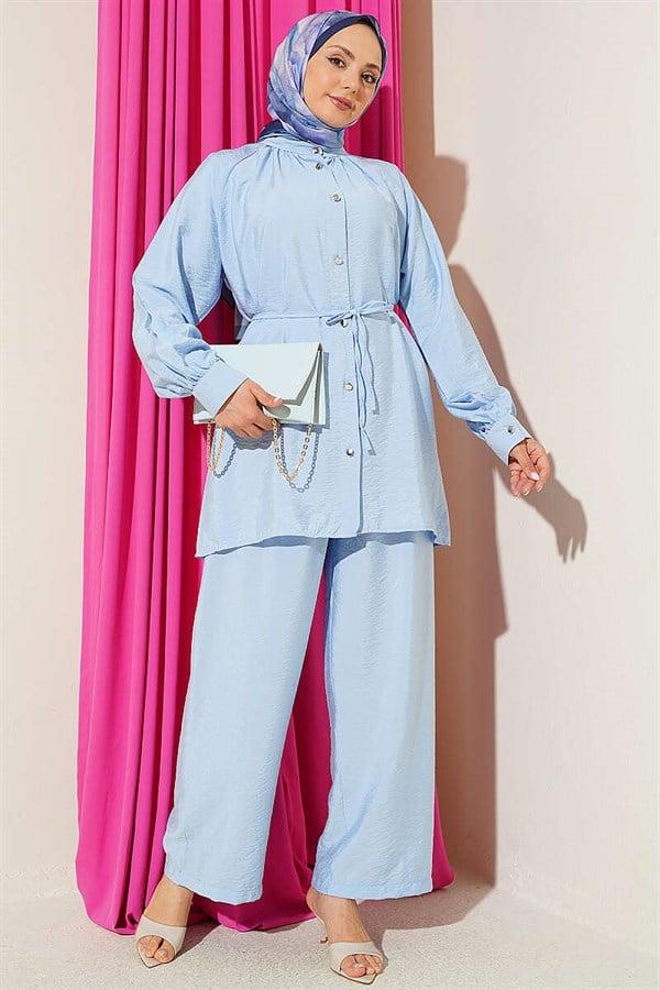 2 Piece Set with Drawstring Neck, Blue