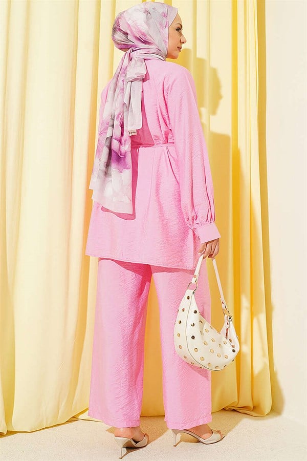 2 Piece Set with Drawstring Neck, Pink