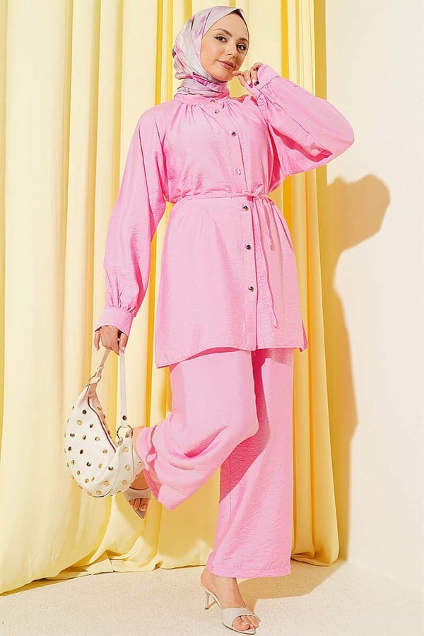2 Piece Set with Drawstring Neck, Pink