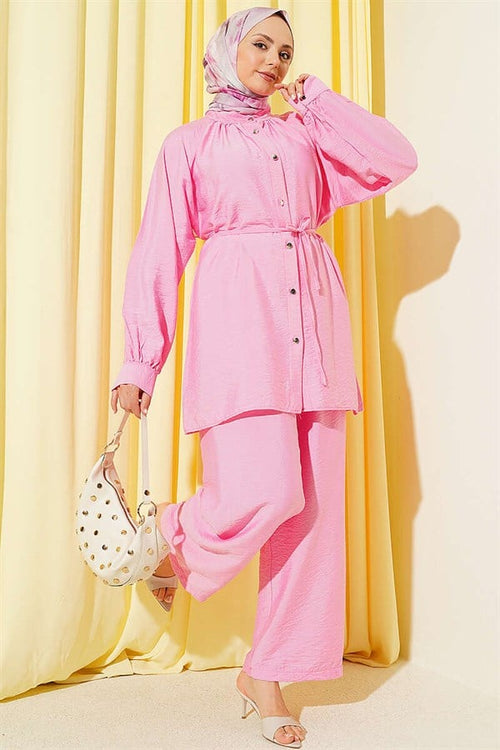 2 Piece Set with Drawstring Neck, Pink