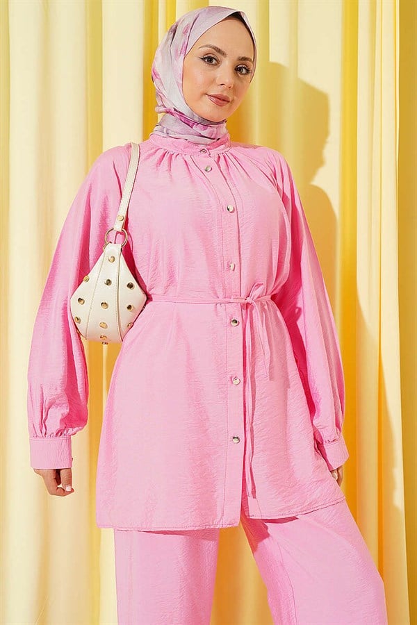 2 Piece Set with Drawstring Neck, Pink