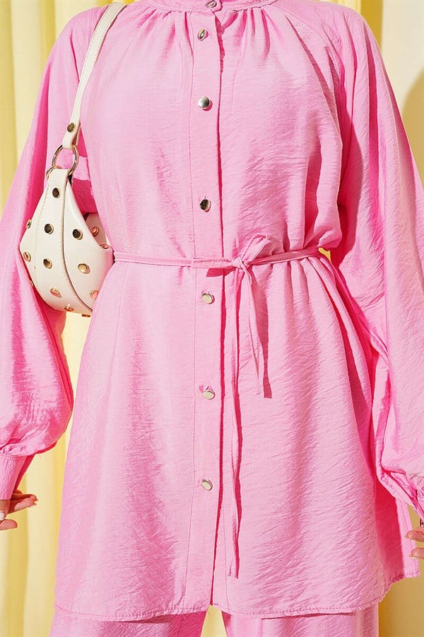 2 Piece Set with Drawstring Neck, Pink