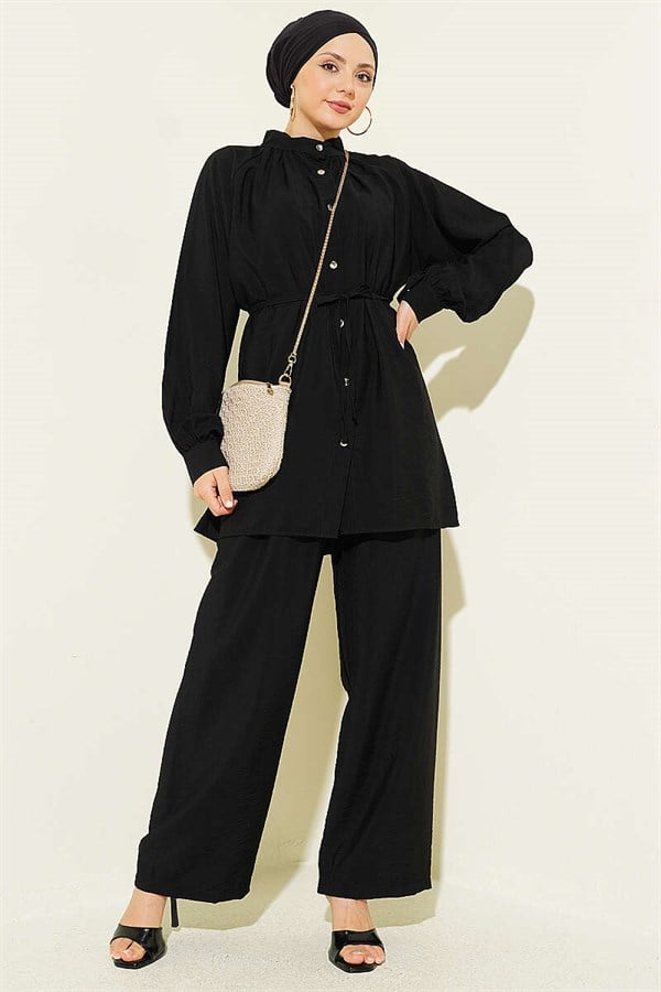2 Piece Set with Drawstring Neck, Black