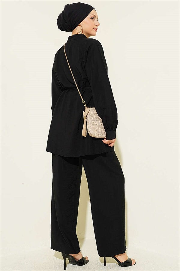 2 Piece Set with Drawstring Neck, Black