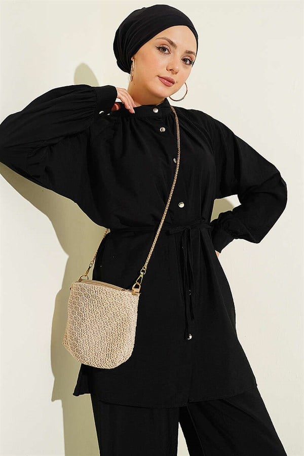 2 Piece Set with Drawstring Neck, Black