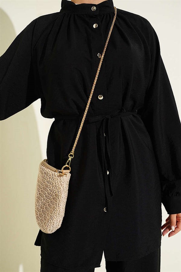 2 Piece Set with Drawstring Neck, Black