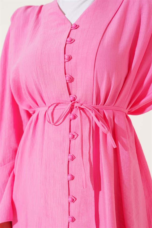 Rope Belted Brit Buttoned 2 Piece Set Pink