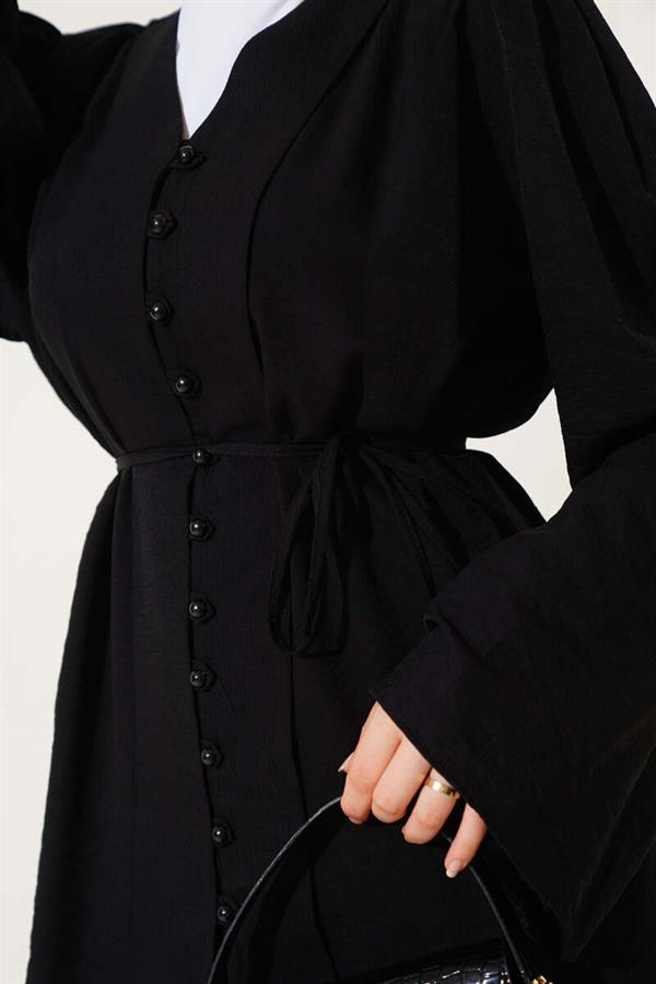 Rope Belted Brit Buttoned 2 Piece Set Black