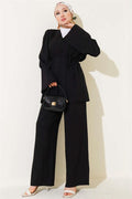 Rope Belted Brit Buttoned 2 Piece Set Black