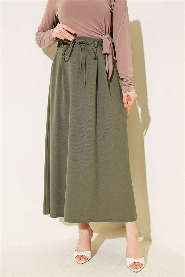 Khaki Skirt with Double Darts and Strappy Belt