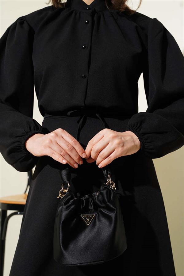 2 Piece Set with Rope Belt and Buttoned Skirt in Black