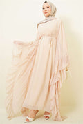 Beige Ruffled Chiffon Dress with Strappy Belt