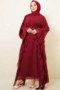 Burgundy Ruffled Chiffon Dress with Strappy Belt