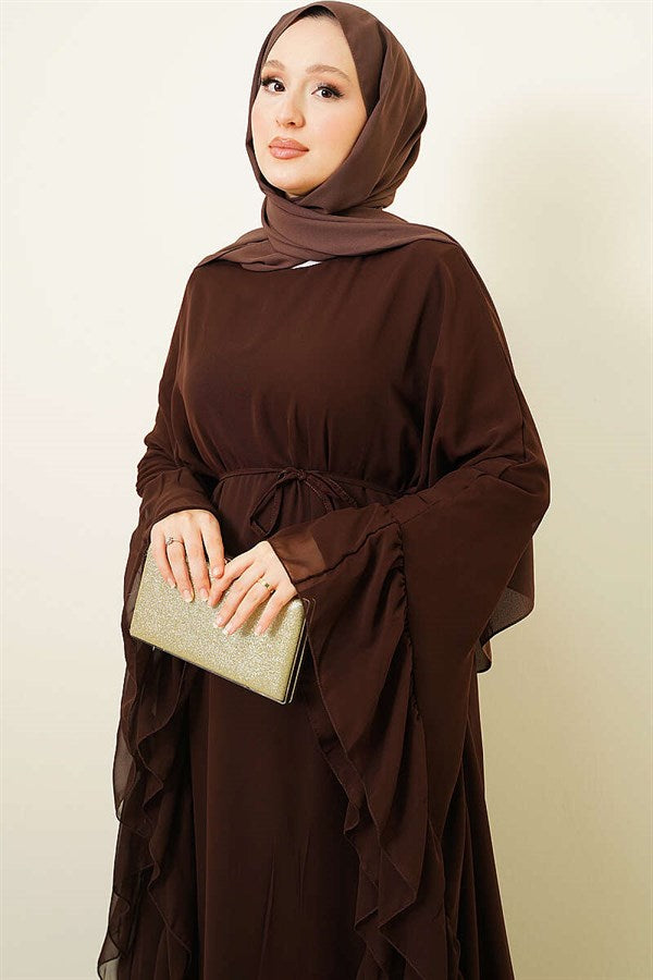 Strappy Ruffled Chiffon Dress, Coffee