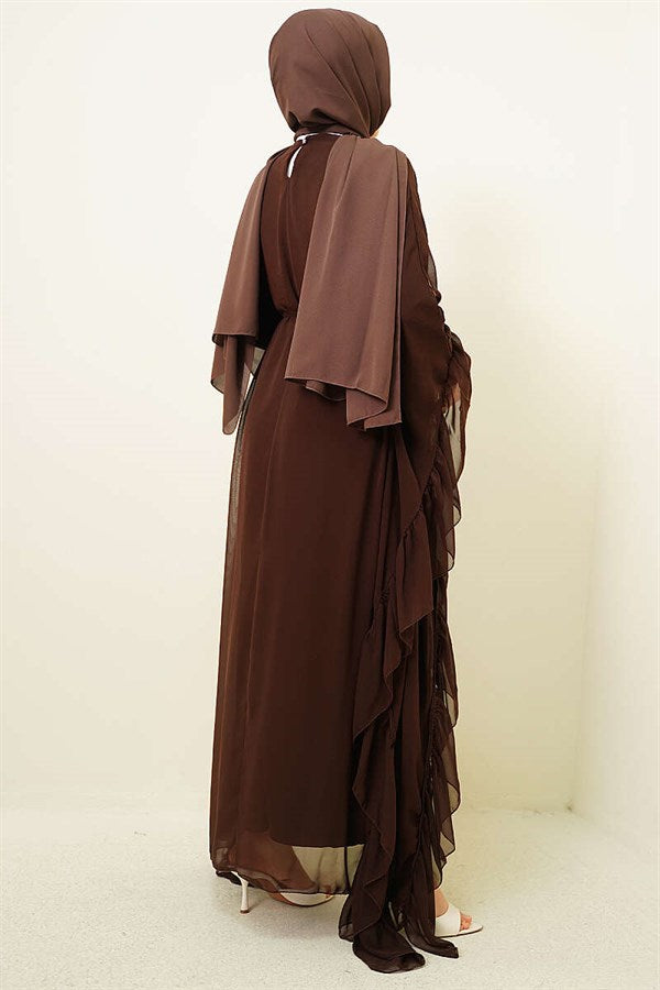 Strappy Ruffled Chiffon Dress, Coffee
