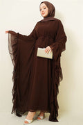 Strappy Ruffled Chiffon Dress, Coffee