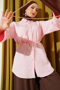 Pink Modal Shirt with Wide Sleeves and Drawstring