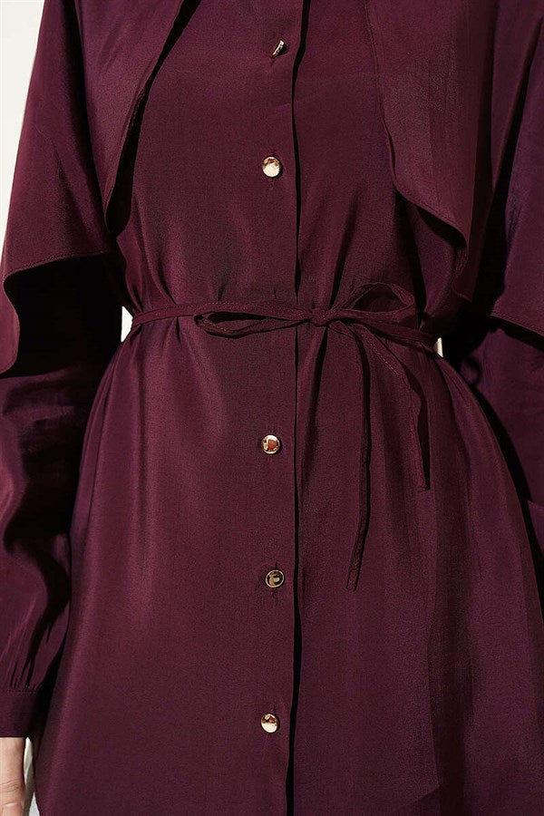 Burgundy Shirt with Drawstring Sleeves and Cape