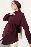 Burgundy Shirt with Drawstring Sleeves and Cape