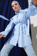 Rope Belted Shoulder Cape Shirt Baby Blue