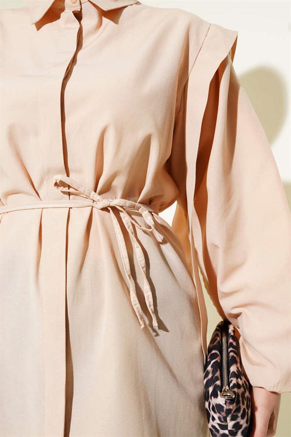 Rope Belted Shoulder Cape Shirt Beige