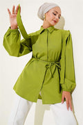 Rope Belted Shoulder Cape Shirt Pistachio Green