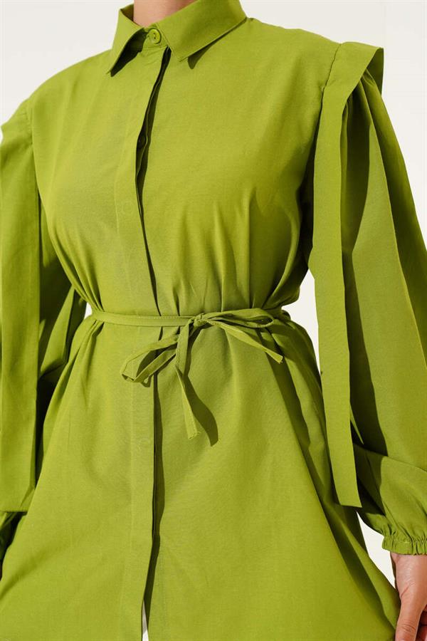 Rope Belted Shoulder Cape Shirt Pistachio Green
