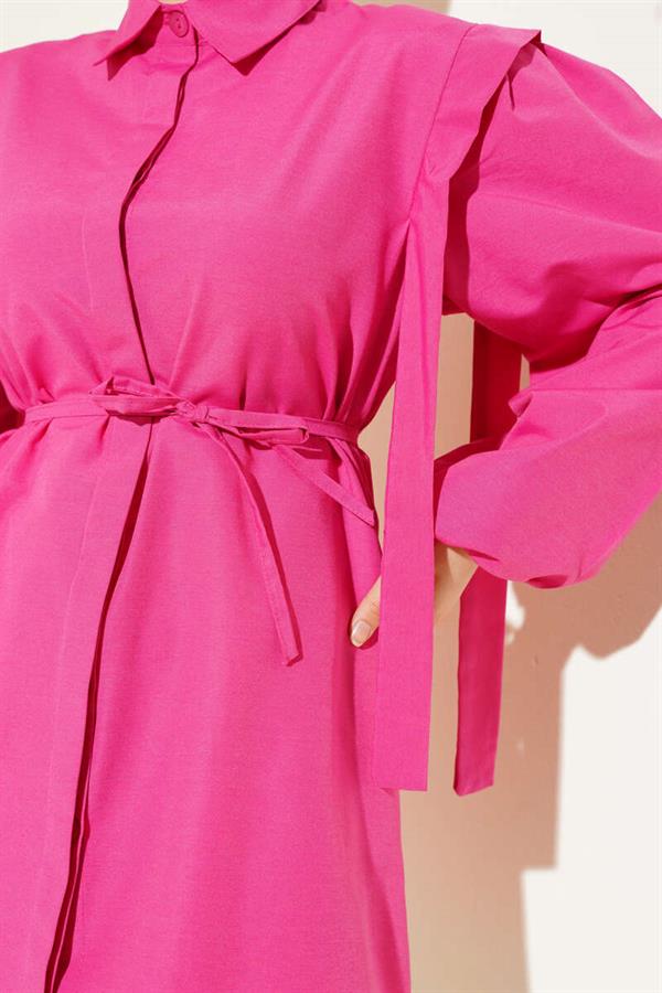 Rope Belted Shoulder Cape Shirt Fuchsia