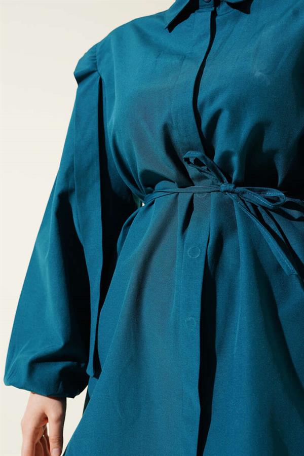 Rope Belted Shoulder Cape Shirt Petrol