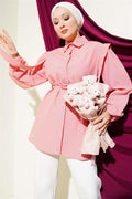 Rope Belted Shoulder Cape Shirt Powder