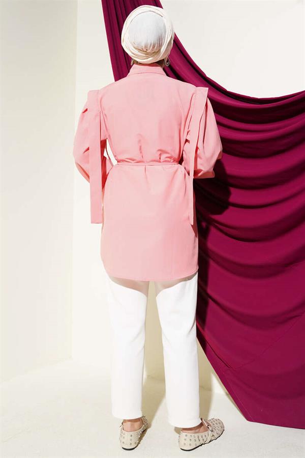Rope Belted Shoulder Cape Shirt Powder