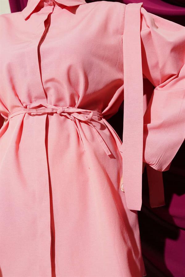 Rope Belted Shoulder Cape Shirt Powder