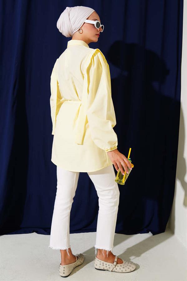Rope Belted Shoulder Cape Shirt Yellow