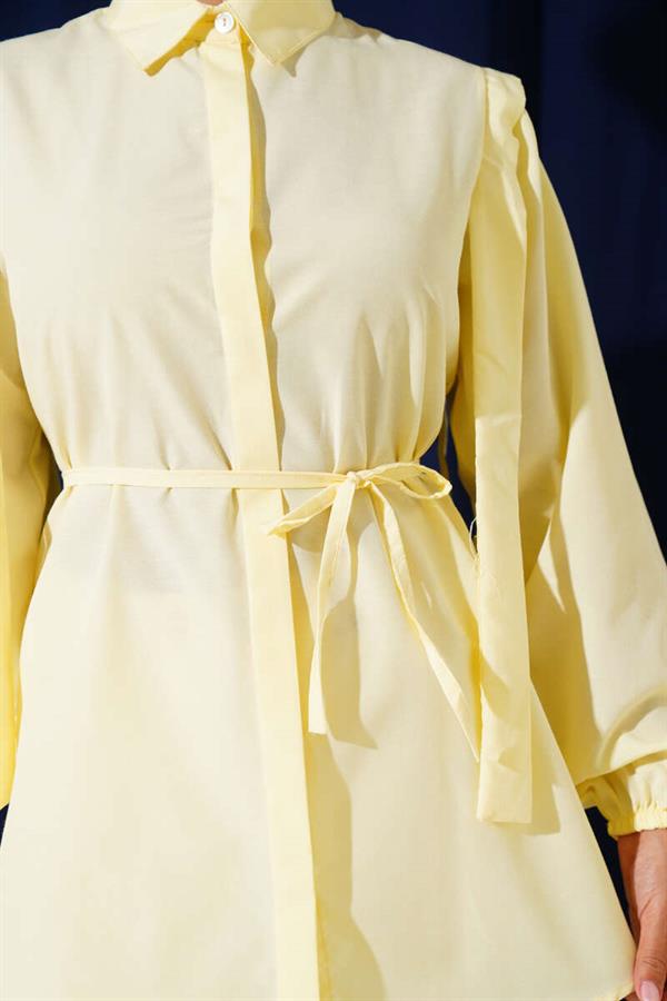 Rope Belted Shoulder Cape Shirt Yellow