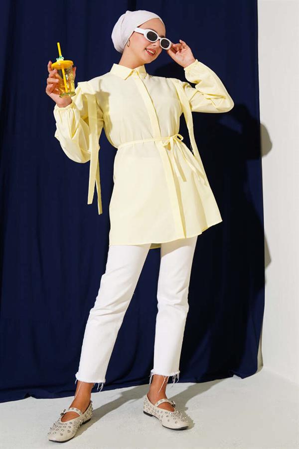 Rope Belted Shoulder Cape Shirt Yellow