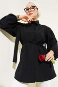 Rope Belted Shoulder Cape Shirt Black