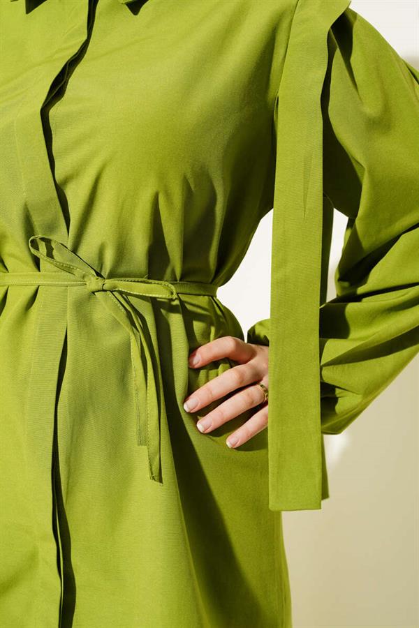Rope Belted Shoulder Cape Shirt Green