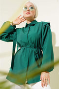 Rope Belted Shoulder Cape Shirt Emerald