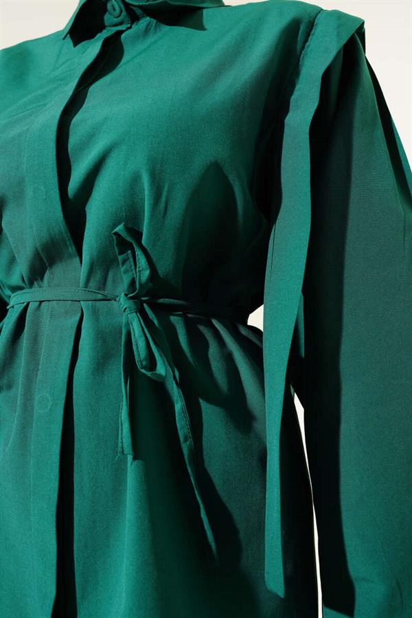 Rope Belted Shoulder Cape Shirt Emerald