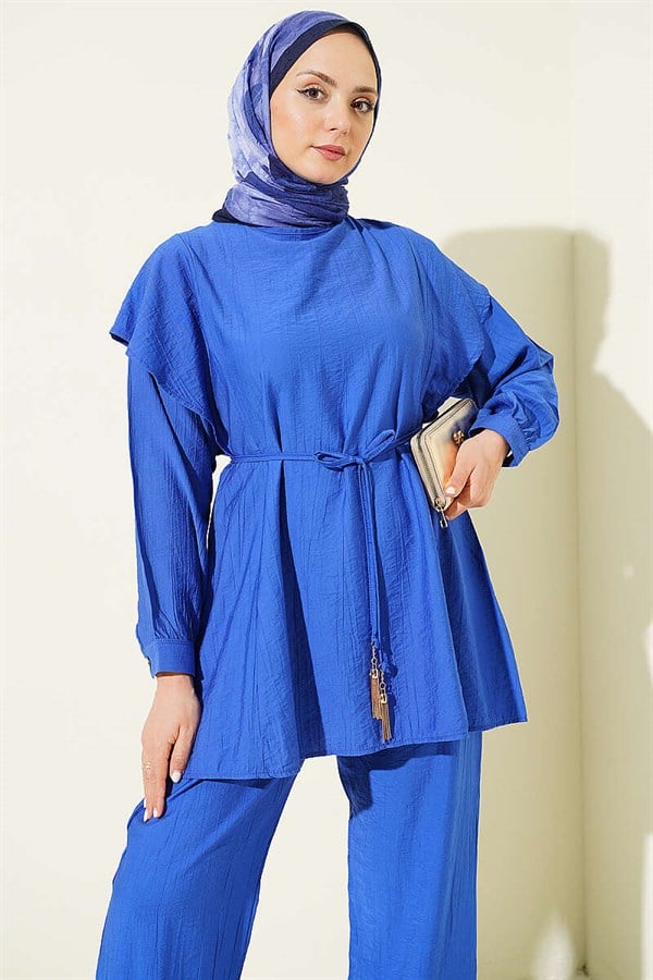 2 Piece Set with Rope Belt and Shoulder Ruffles (Saks brand)