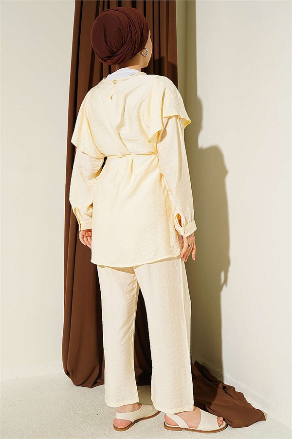 2 Piece Set with Strappy Shoulder Ruffles, Yellow
